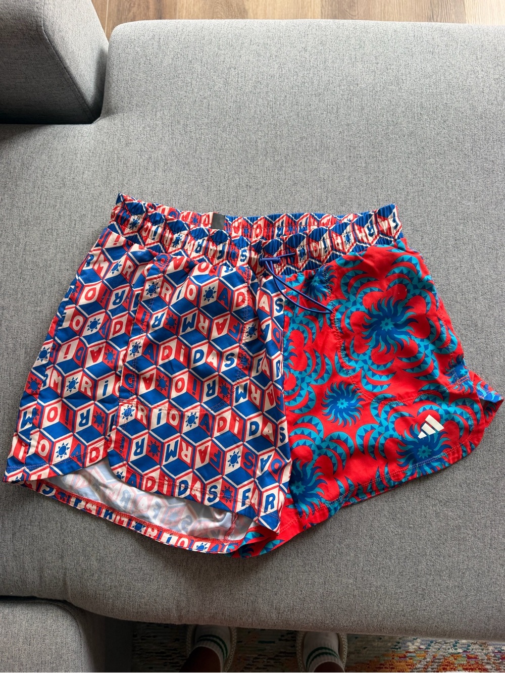 adidas Red & Blue Geometric and Swirl Pattern Athletic Shorts